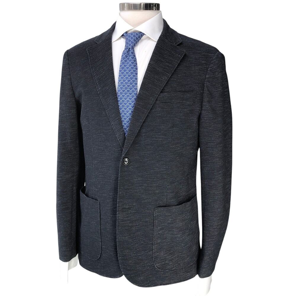 GoodMan Sport Coat Men 40R Knit Unstructured 2 Button Patch Pocket Charcoal